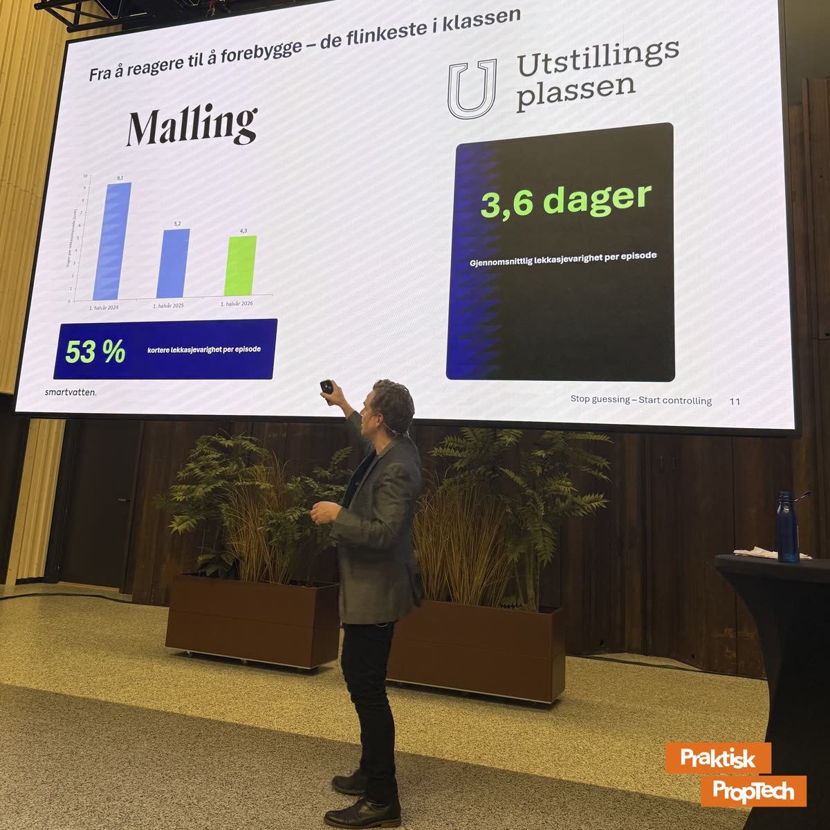 Jens Karlsson fra Smartvatten foran en slide med Malling og 3,6 dager